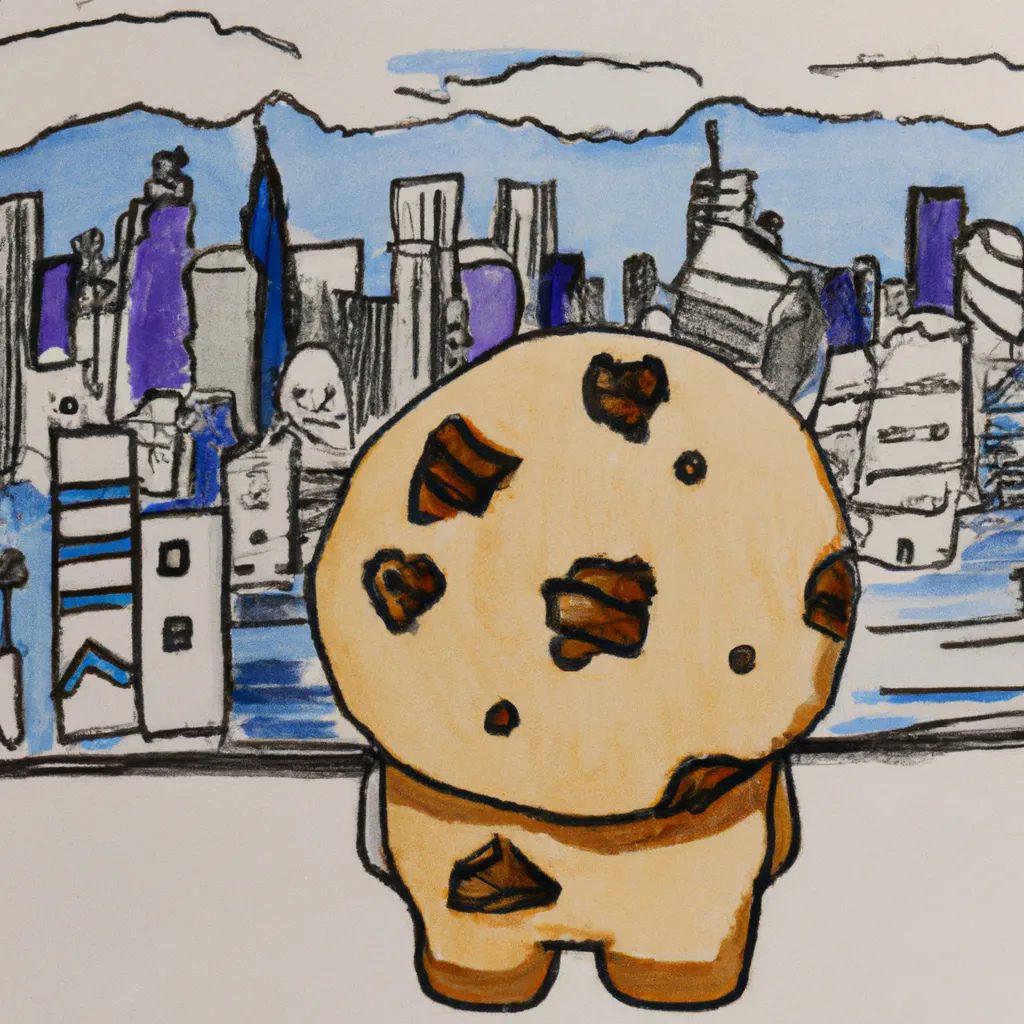 Prompt: A Cookie Character watching the beutiful New York City skyline, painting by Hokusai