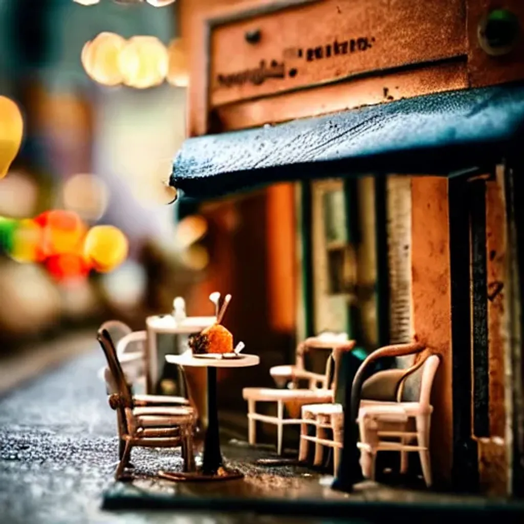 miniature cafe diorama macro photography, cafe for