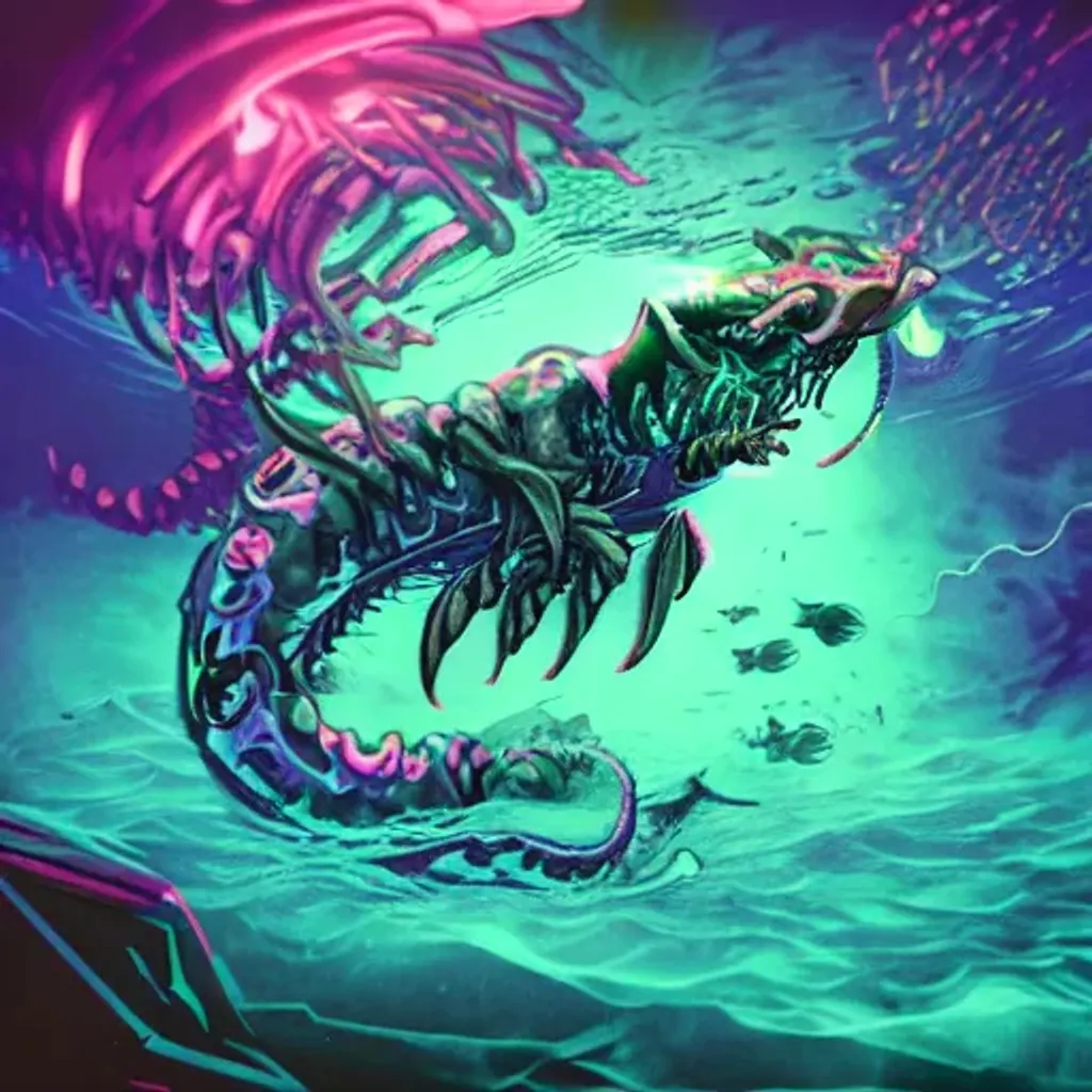 Prompt: Shadow Leviathan underwater neon