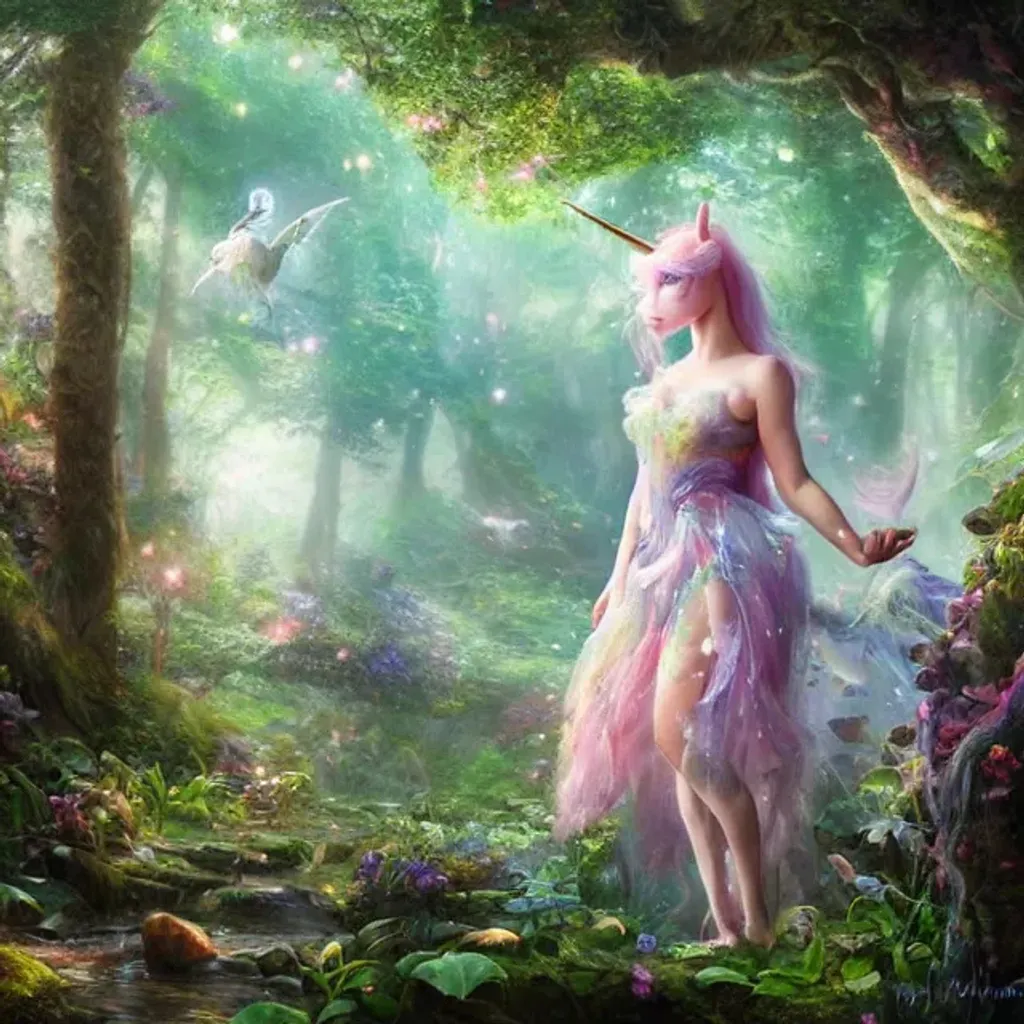 Prompt: A Unicorn in the fairy forest 8k resolution concept art hyperdetailed 8K resolution HDR DSLR Anna Dittmann Pino Daeni