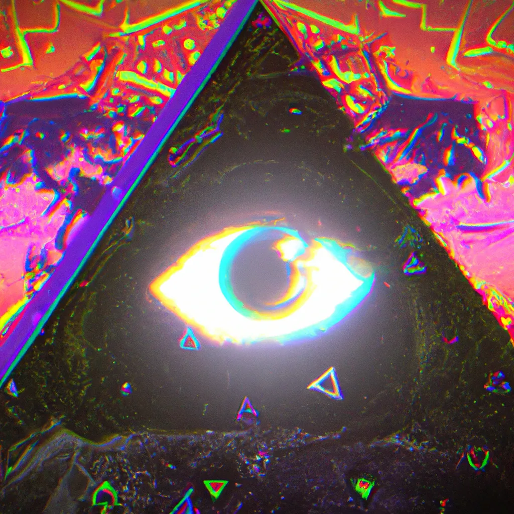 Prompt: 3d render of a paranormal world in a Pyramid illuminati eye.Jim complex, hyperdeteiled,complex, splashes of colors.realistic,nostalgia,scarry,glitchcore.