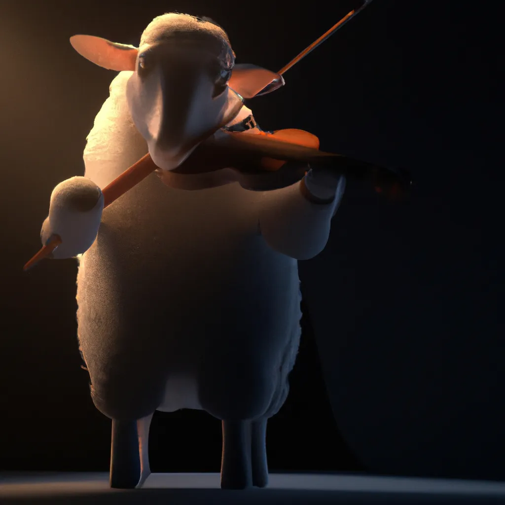 Prompt: Unreal Render of a sheep playing the violin, photorealistic cinematic dramatic lighting