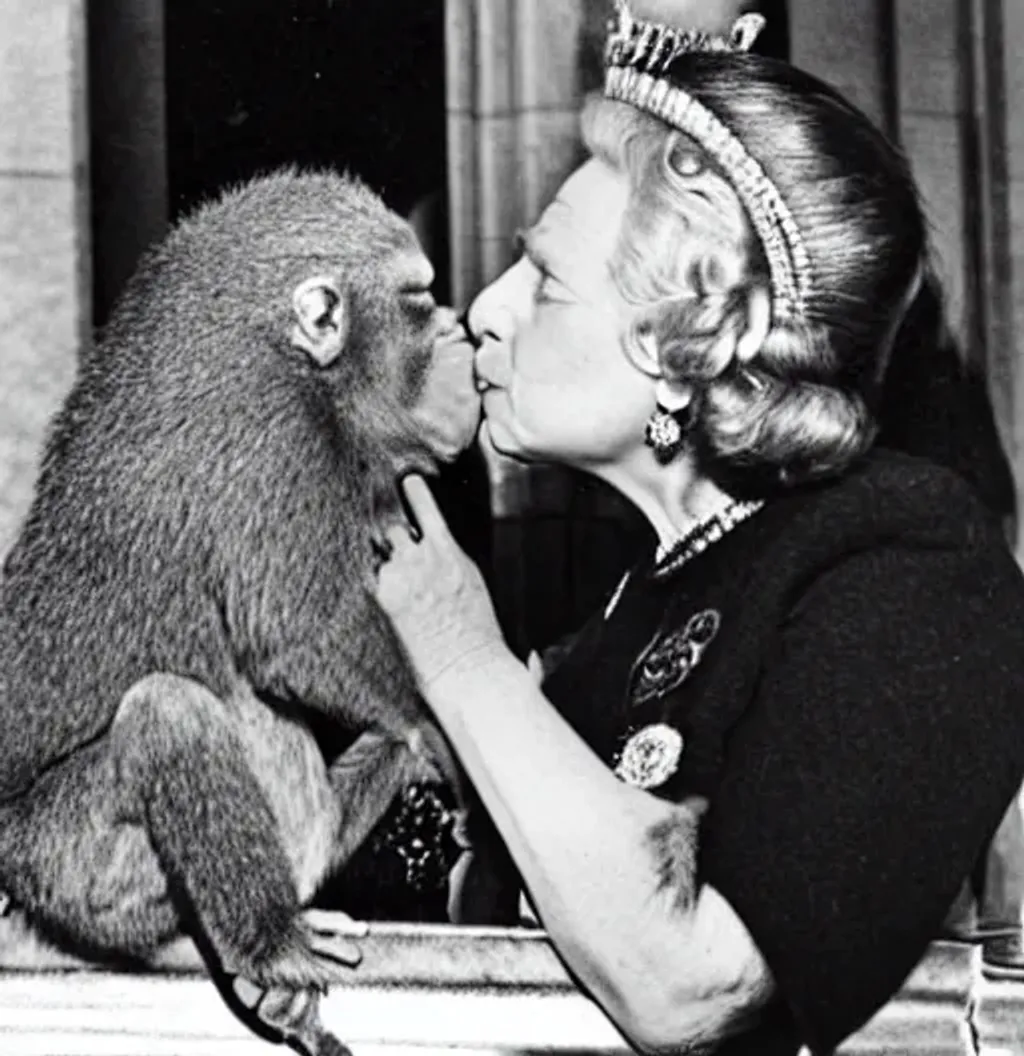 Queen elizabeth kissing a monkey openart