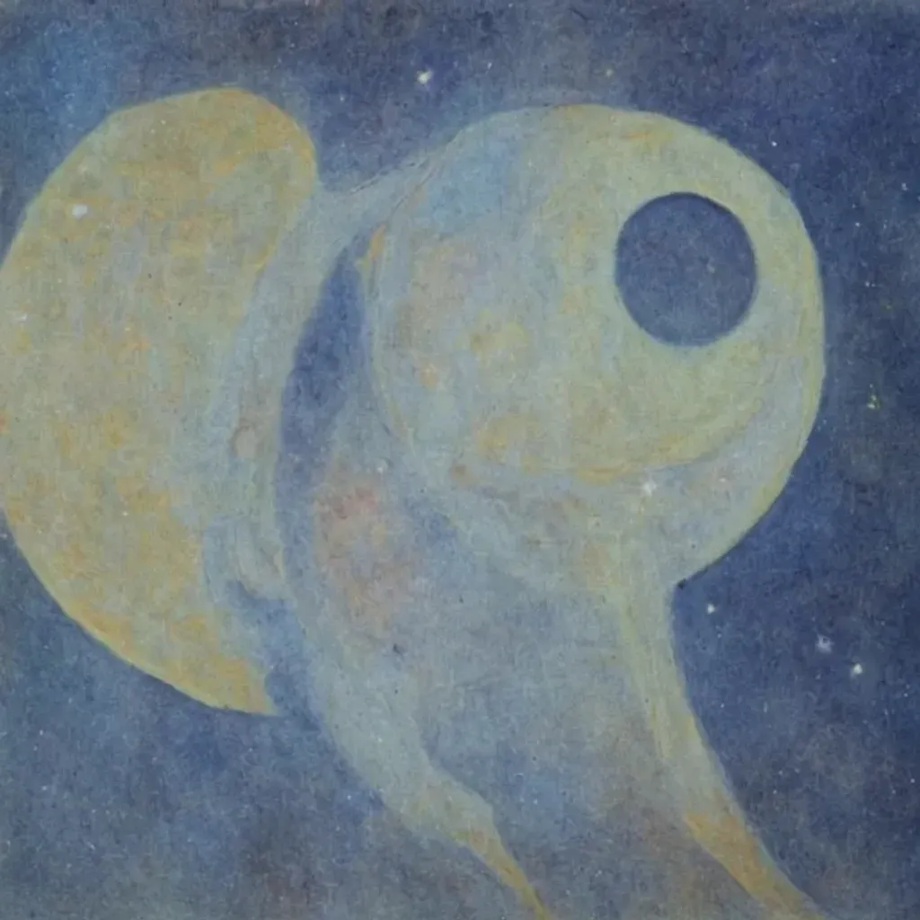 Prompt: Anthroposophical Painting of the Moon, Daughter of Flux and Reflux by Rudolf Steiner.