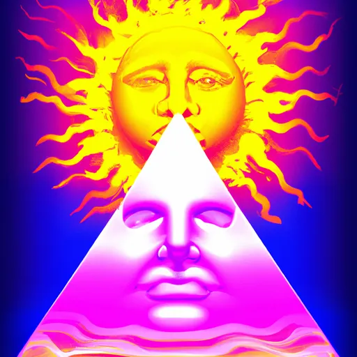 Prompt: sun with face acid trip alchemy, esoteric, hyperrealistic, vaporwave ocean pyramid Illuminati 