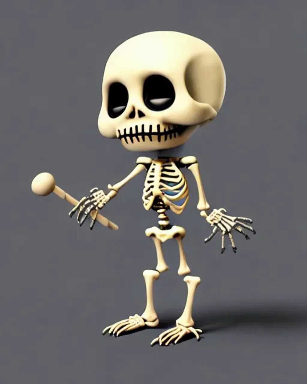 Prompt: 
Tiny cute skeleton playing
Halloween toy, standing 
character, soft smooth 
lighting, soft pastel 
colors, skottie young, 
3d blender render, 
polycount, modular 
constructivism, pop 
surrealism, physically 
based rendering, 
square image.