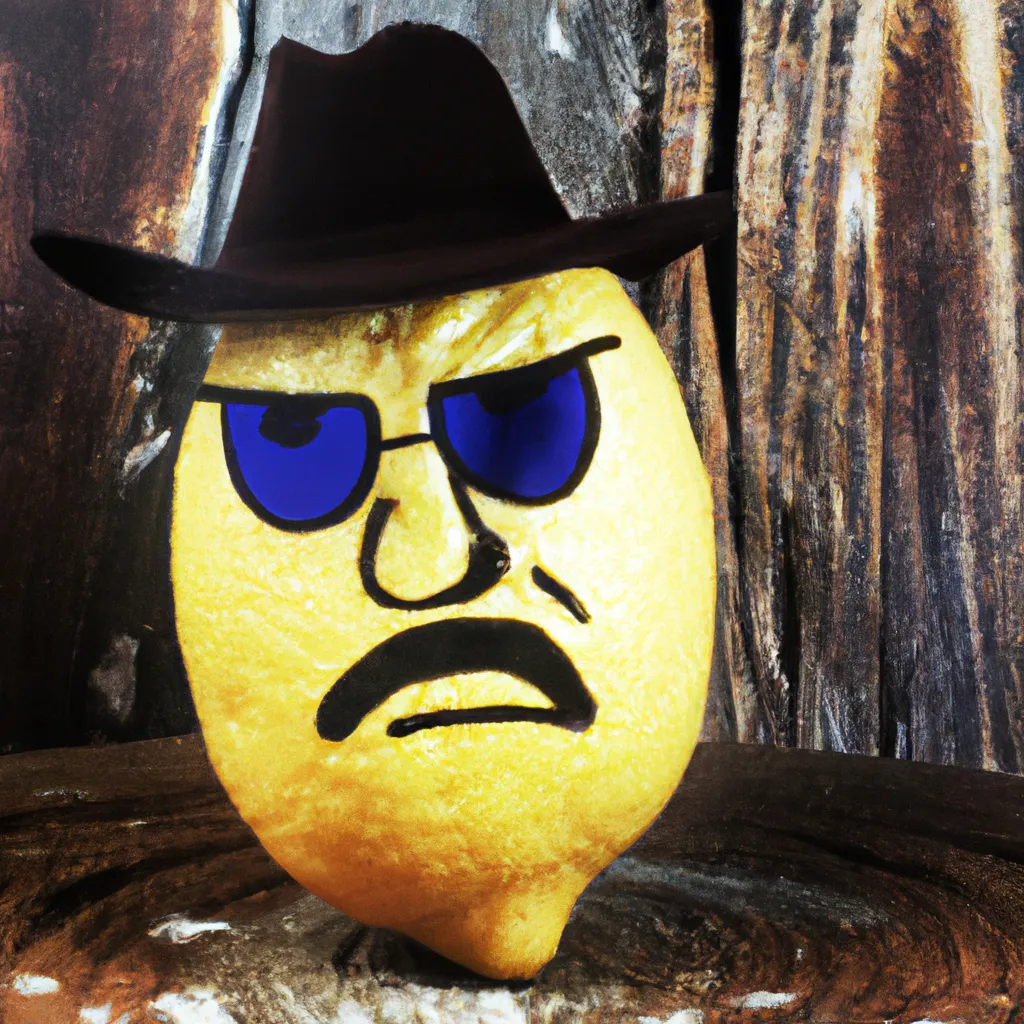 Prompt: a lemon character as clint eastwood in good, bad and the ugly, wild west