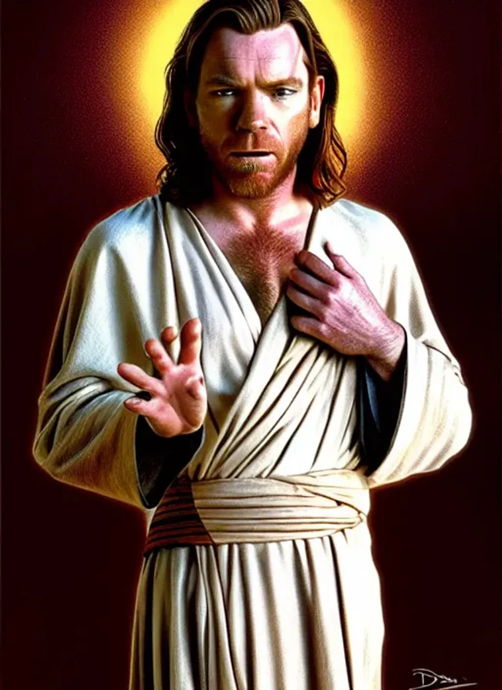 Prompt: Ewan McGregor as Jesus by Dave Dorman