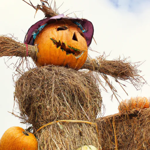 A scarecrow made of hay with a pumpkin head | OpenArt