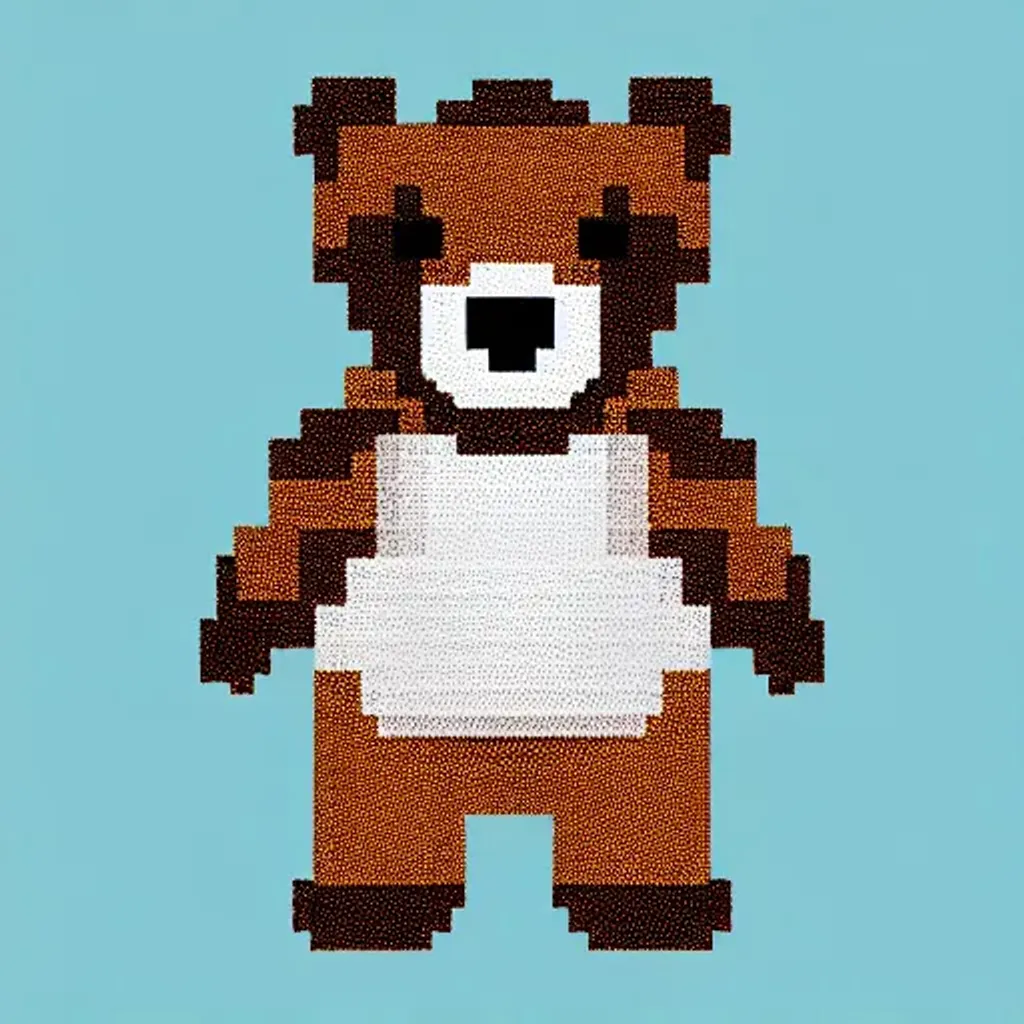 Prompt: pixel art, full body portrait, bear, centered, smooth, white background, vector illustration, hyperrealistic