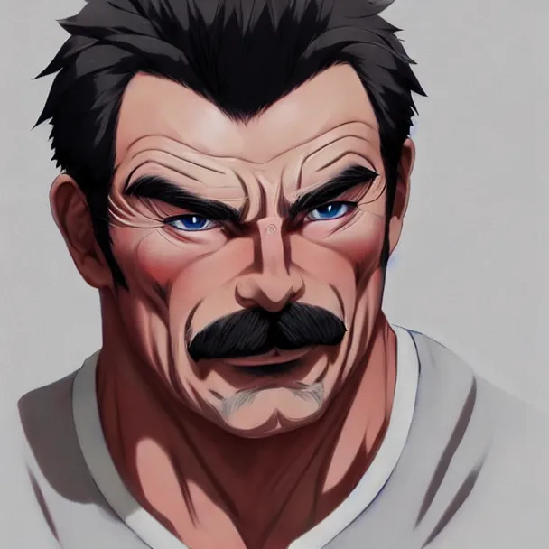 Digital Anime Painting Of A bodybuilder Tom Selleck OpenArt digital-anime-painting-of-a-bodybuilder-tom-selleck-openart
