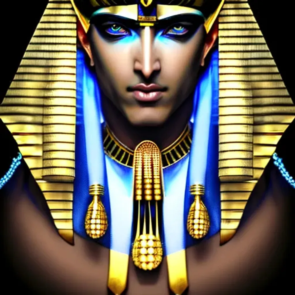 Prompt: Closeup face portrait of a handsome male egyptian pharaoh, blue black hair, Nemes headdress, smooth soft skin, big sensual eyes, beautiful intricate jeweled hair, symmetrical, anime wide eyes, soft lighting, detailed face, by stanley artgerm lau, wlop, Ilya Kuvshinov, rossdraws, boris, sorayama, concept art, digital painting, dreamy atmosphere, looking into camera, straight on, 4k, hyperrealistic