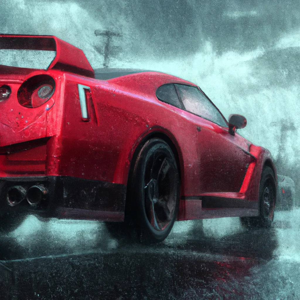 Parking Garage Nissan Gtr R Car That Has A Red Engine And Is