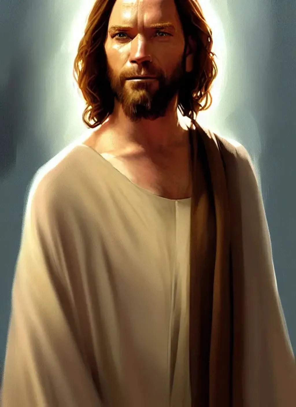 Prompt: A digital painting of Jesus Greg Rutkowski, Ewan McGregor