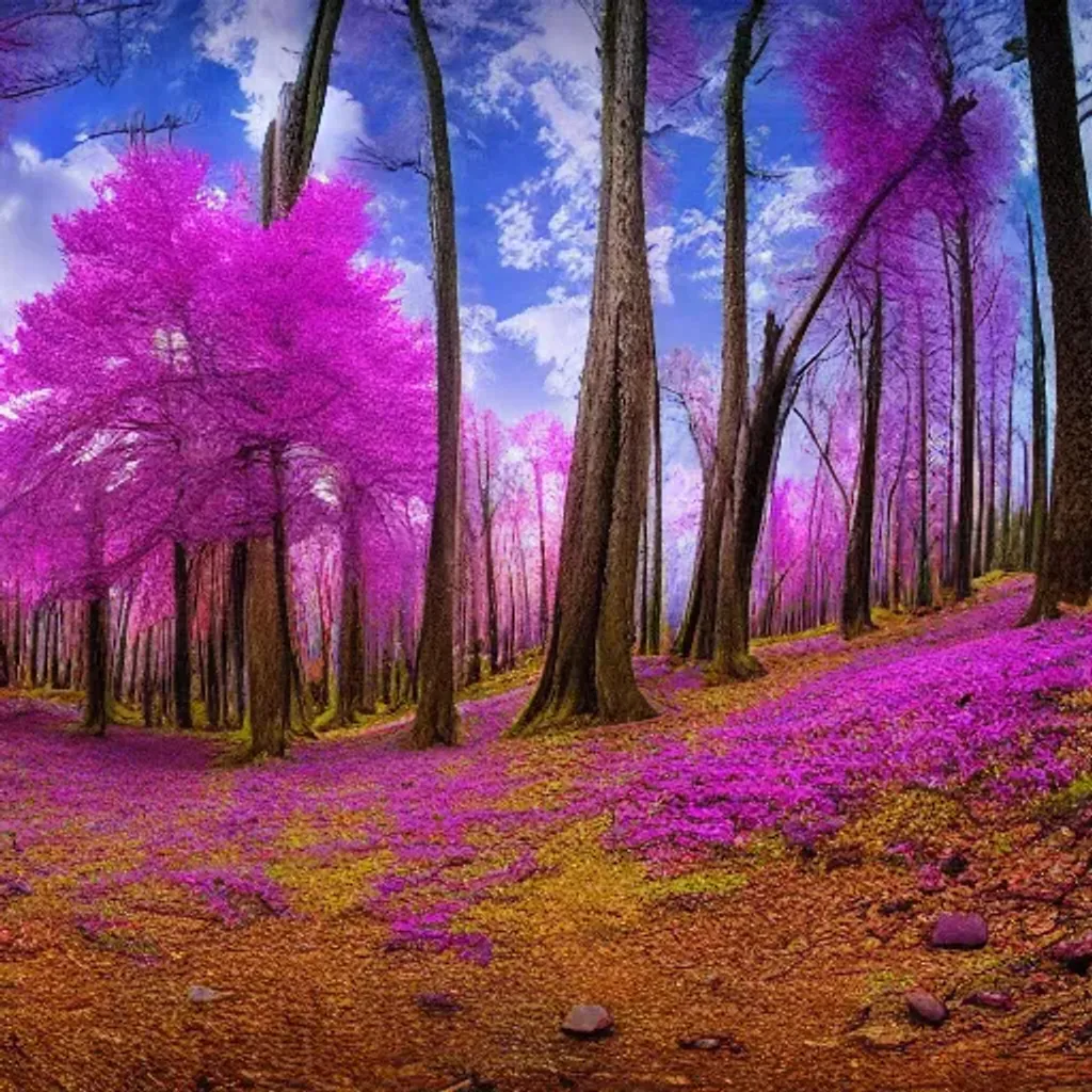 Prompt: long shot scenic professional photograph of {purple Forest on the planet Mars}, perfect viewpoint, highly detailed, wide-angle lens, hyper realistic, with dramatic sky, polarizing filter, natural lighting, vivid colors, everything in sharp focus, HDR, UHD, 64K