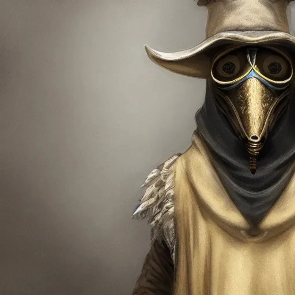 Prompt: A highly detailed portrait of a plague doctor, gold rat, intricate, unreal engine, medieval, centered, digital painting, concept art, smooth, sharp focus, illustration, Dark Souls