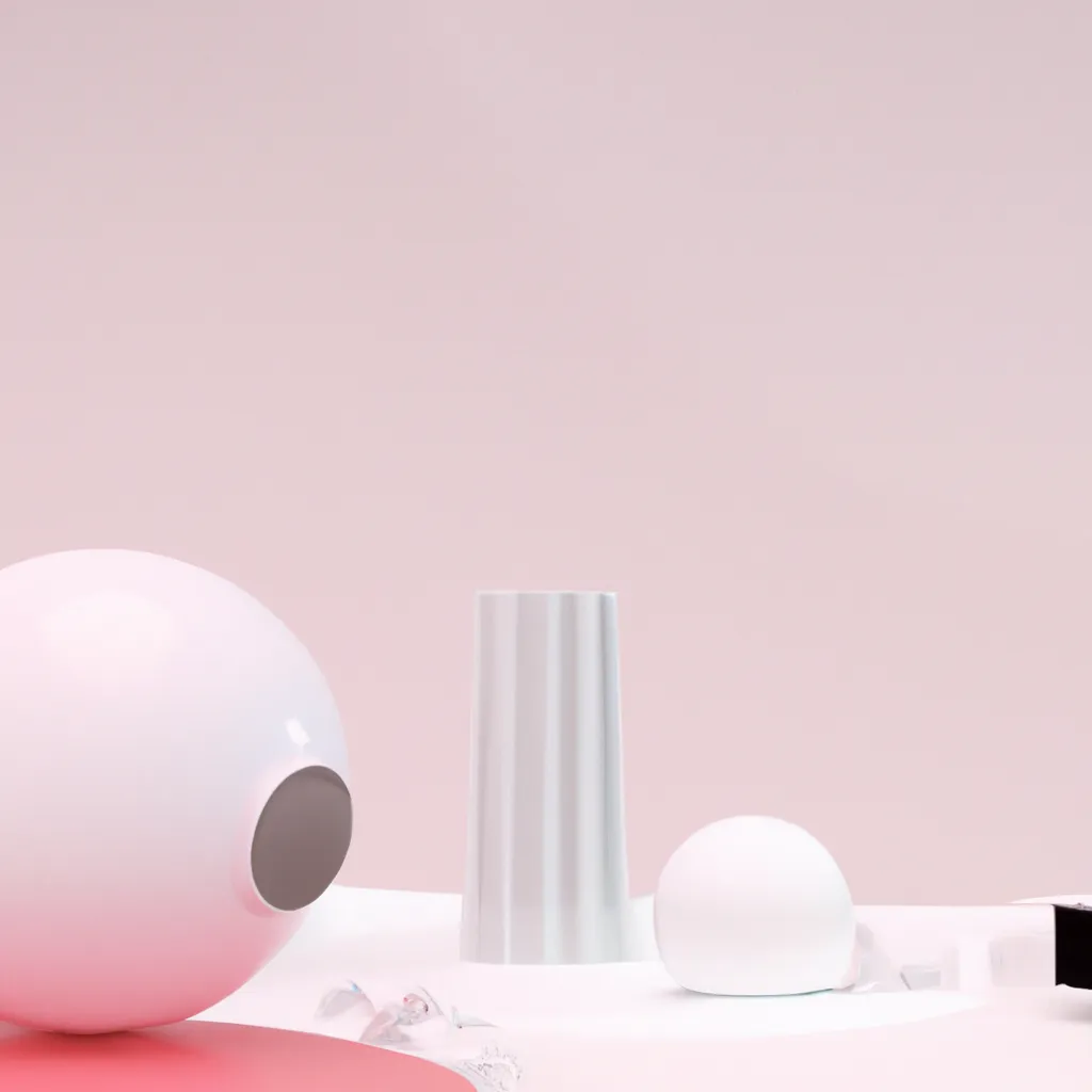 Prompt: A 3d render of a pink and white world of smooth, flat, surfaces. gradients and gentle curves. plastic, reflective objects and spheres and tubes and cylinders with a CRT TV around a small white sphere