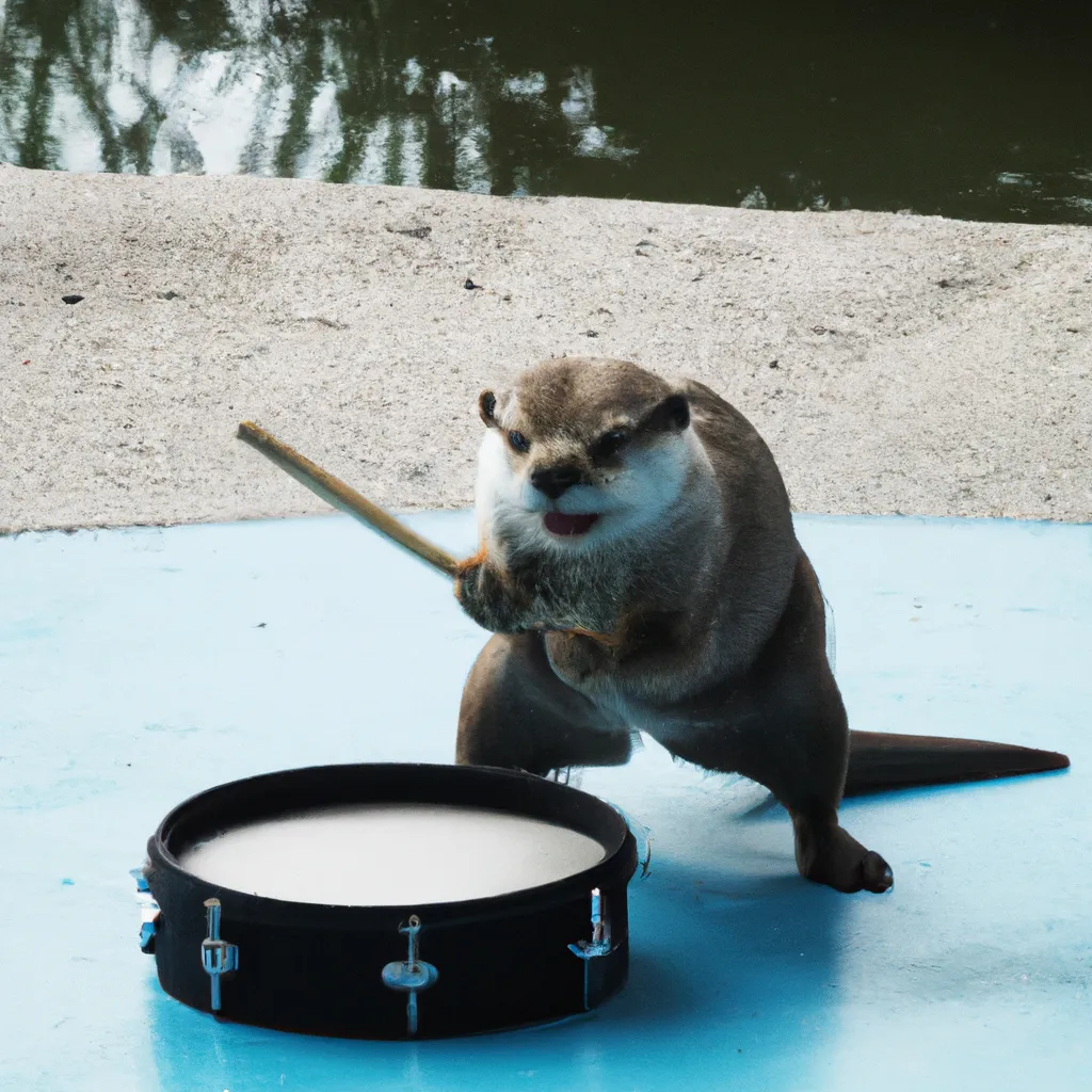 Prompt: photograph of an otter playing drums