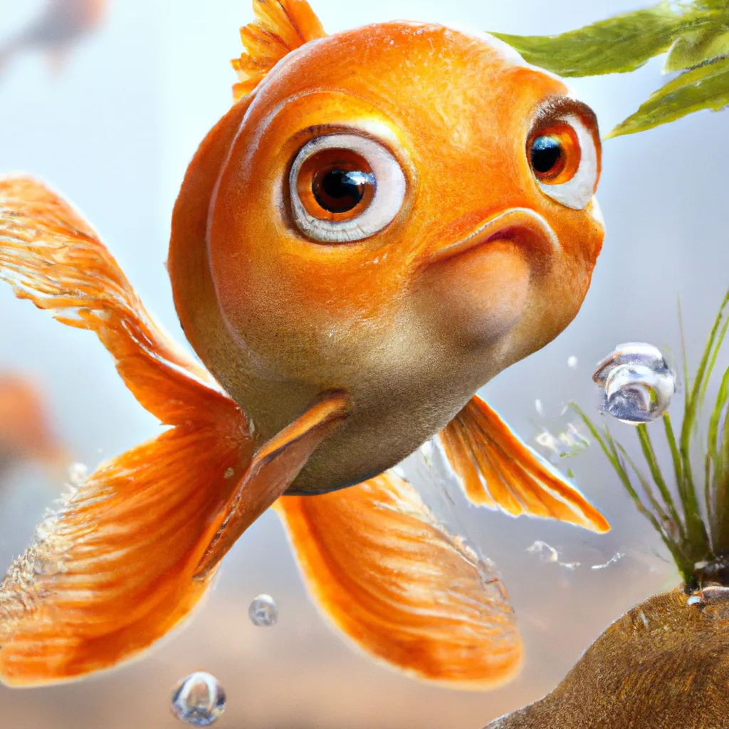 Prompt: Ultra high Quality photo |A cute little furry goldfish is serving Dali and Escher and Klarwein posing as cute furry little frog  monster| concept art | video game  character | saxophone  | flora fauna theme | fine details and expressions | Finding Nemo  movie | ultra high resolution octane  | Hanako Yamamoto  | subject centered | photo realistic | adjusted aspect ratio | upscale | by Artgerm Artstation Pixar Disney 