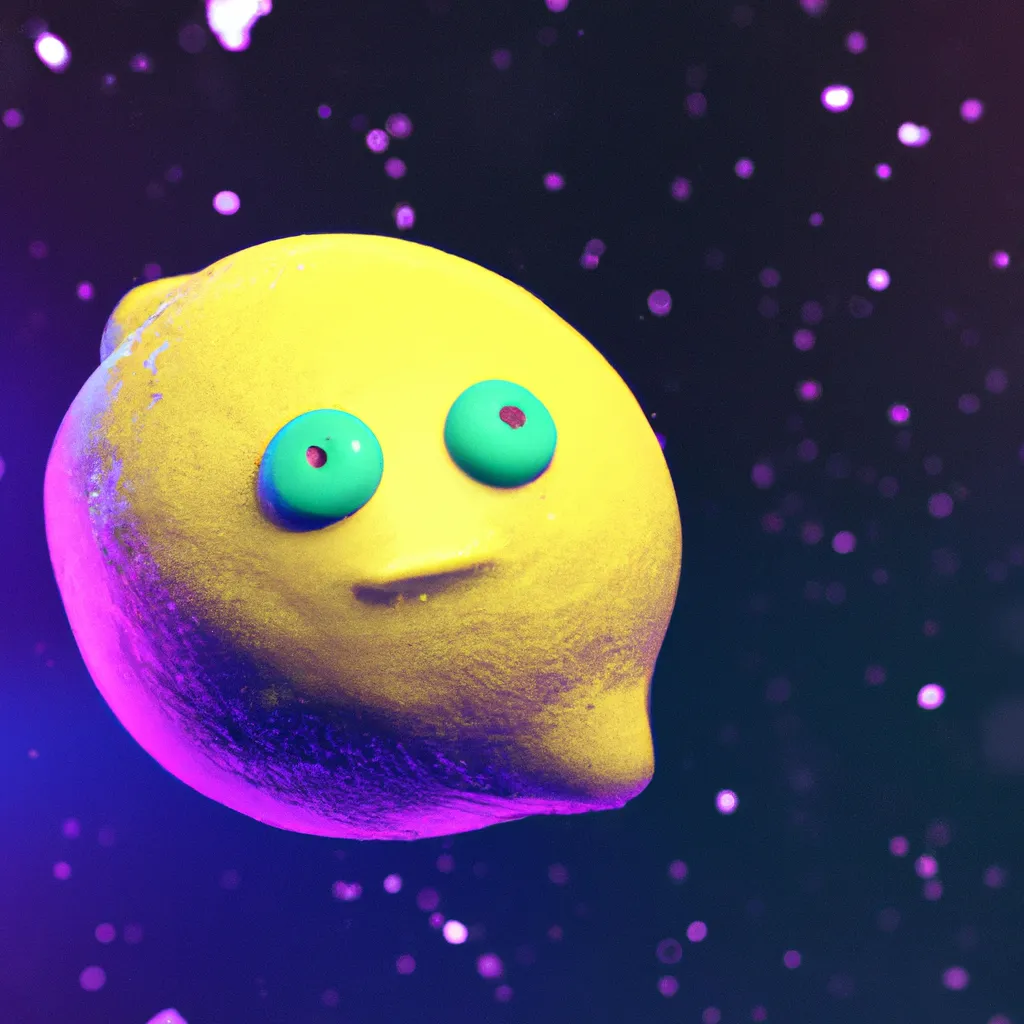 Prompt: Lemon in space, close-up, very cute, emoji, multicolored, Unreal Engine 3D render, trending on ArtStation, realistic materials