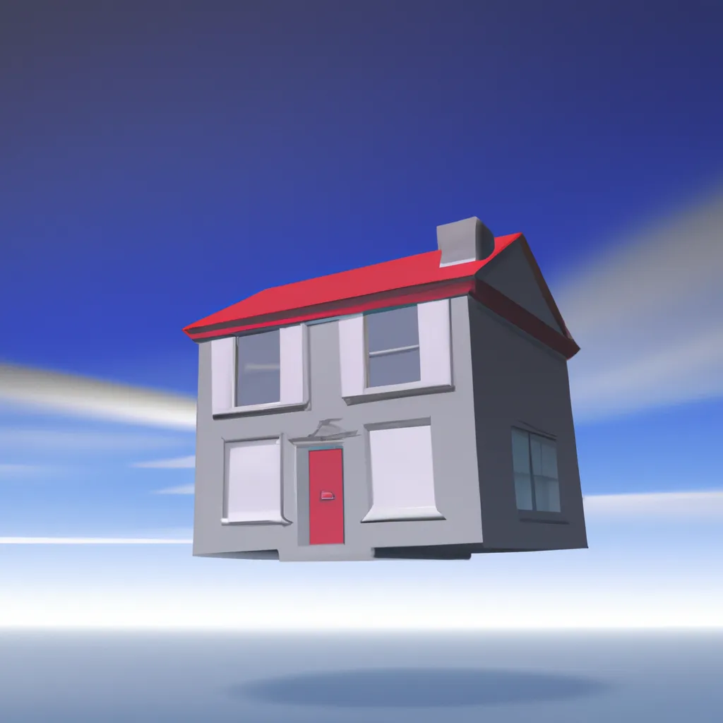 Prompt: A 3D render of a house with the sky being blue and the house floating