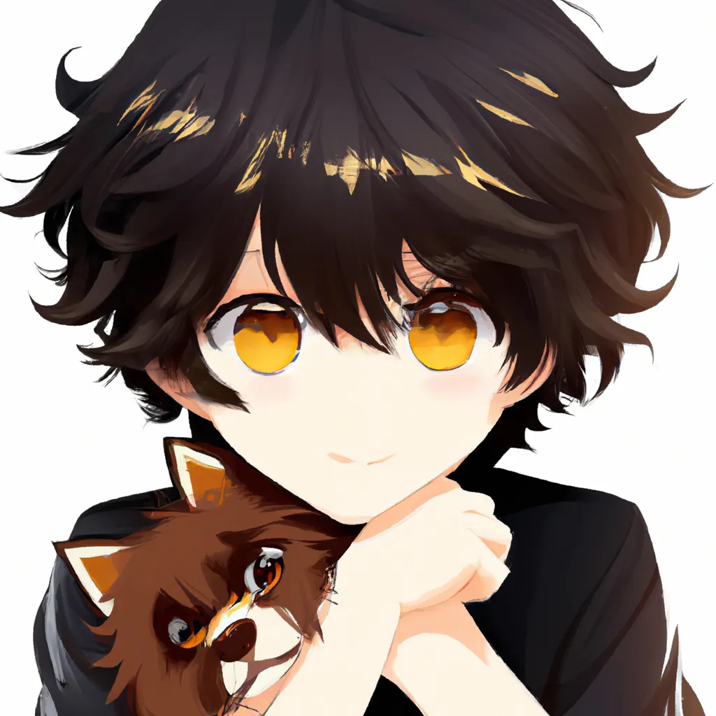 Prompt: cute anime boy, soft, shy, short boyish hair, wavy black fluffy hair, big amber eyes, orange eyes, detailed eyes, dog collar, cute!!, kawaii, kyoto animation, free anime, anime, animated, character design, character concept, trending online, 2010s anime, key visual,  cute anime boy, soft, shy, short boyish hair, wavy black fluffy hair, big amber eyes, orange eyes, detailed eyes, dog collar, cute!!, kawaii, kyoto animation, free anime, anime, animated, character design, character concept, trending online, 2010s anime, key visual, saturated, high quality, 8k, by Ryota, Rimmu, Ayumi, Kantoku, fantasy outfit, dog collar