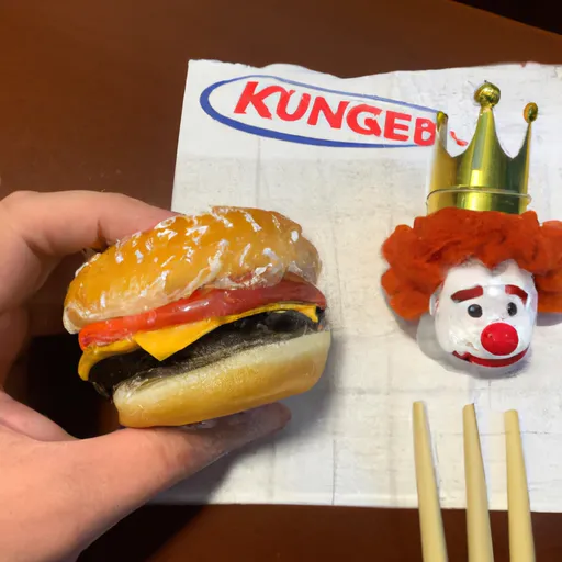 Prompt: Ronald McDonald endorsing Burger King as a joke we’ll eating sushi from Wendy’s