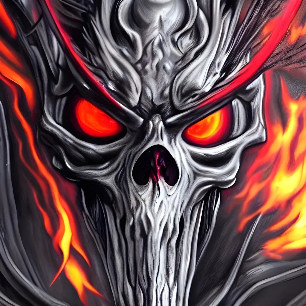 Death with glowing red eyes holding a large detailed... | OpenArt