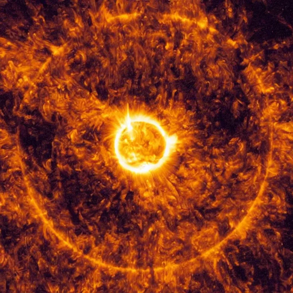 Prompt: A view of earth from inside a solar flare