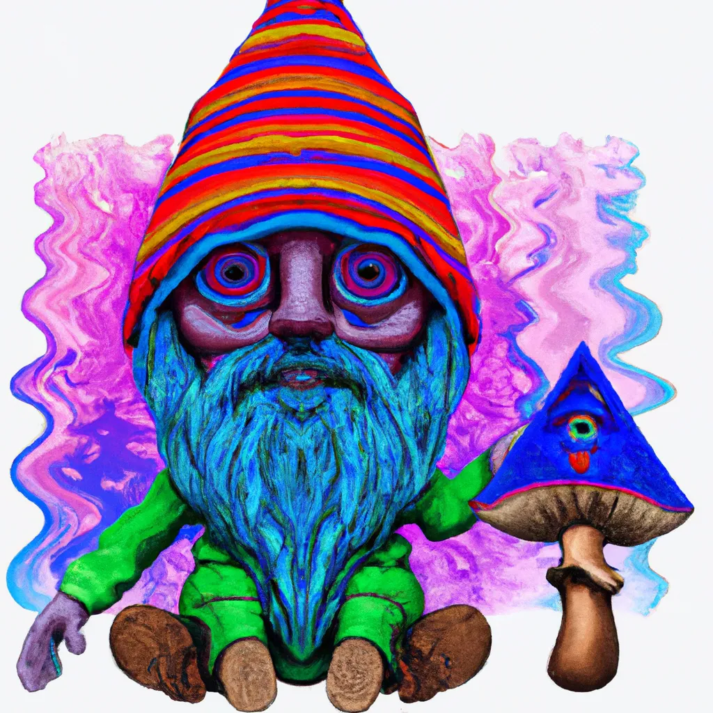 Prompt: third eye mushroom character knome illustration acid trip realistic