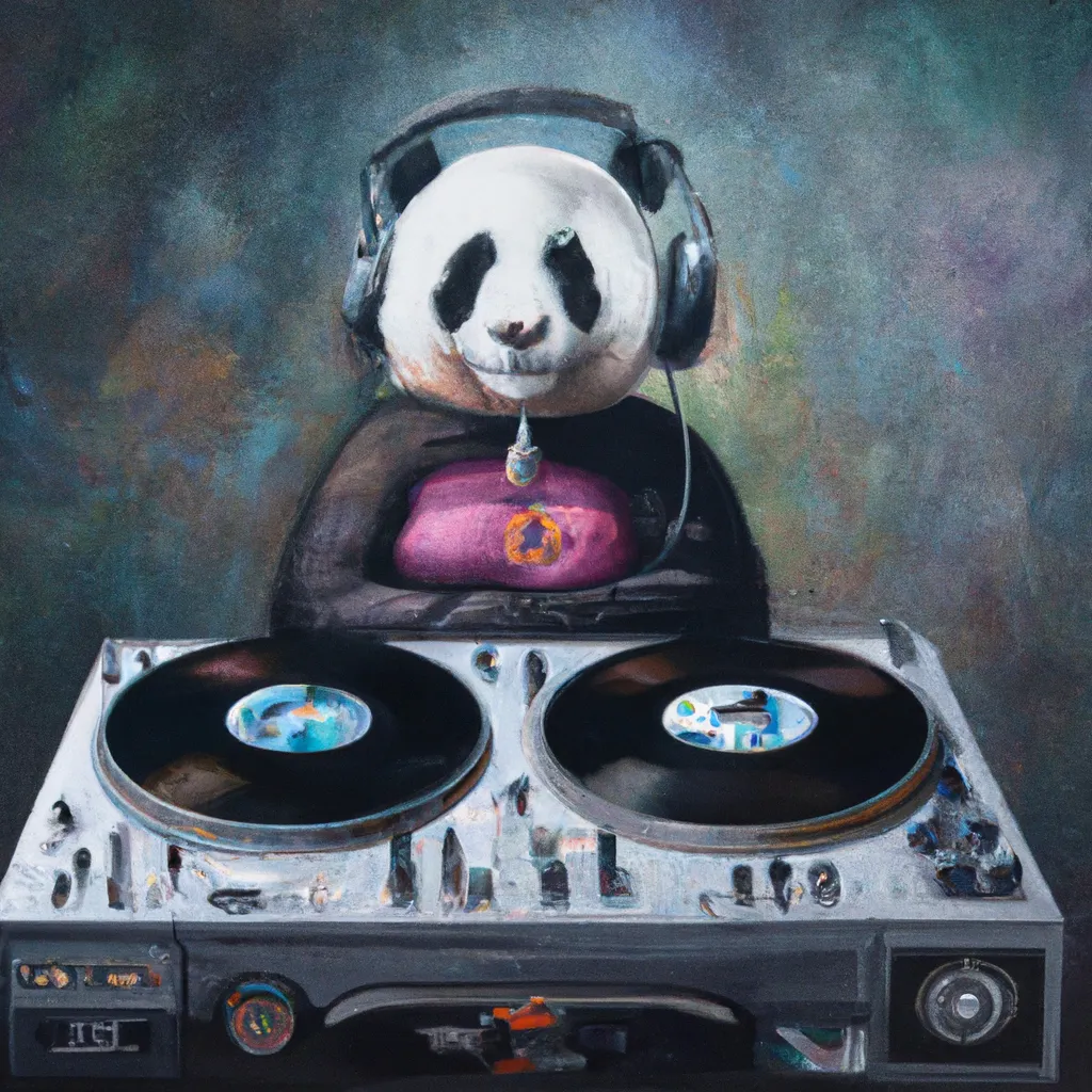 Prompt: surrealism oil painting dj panda turnatable


