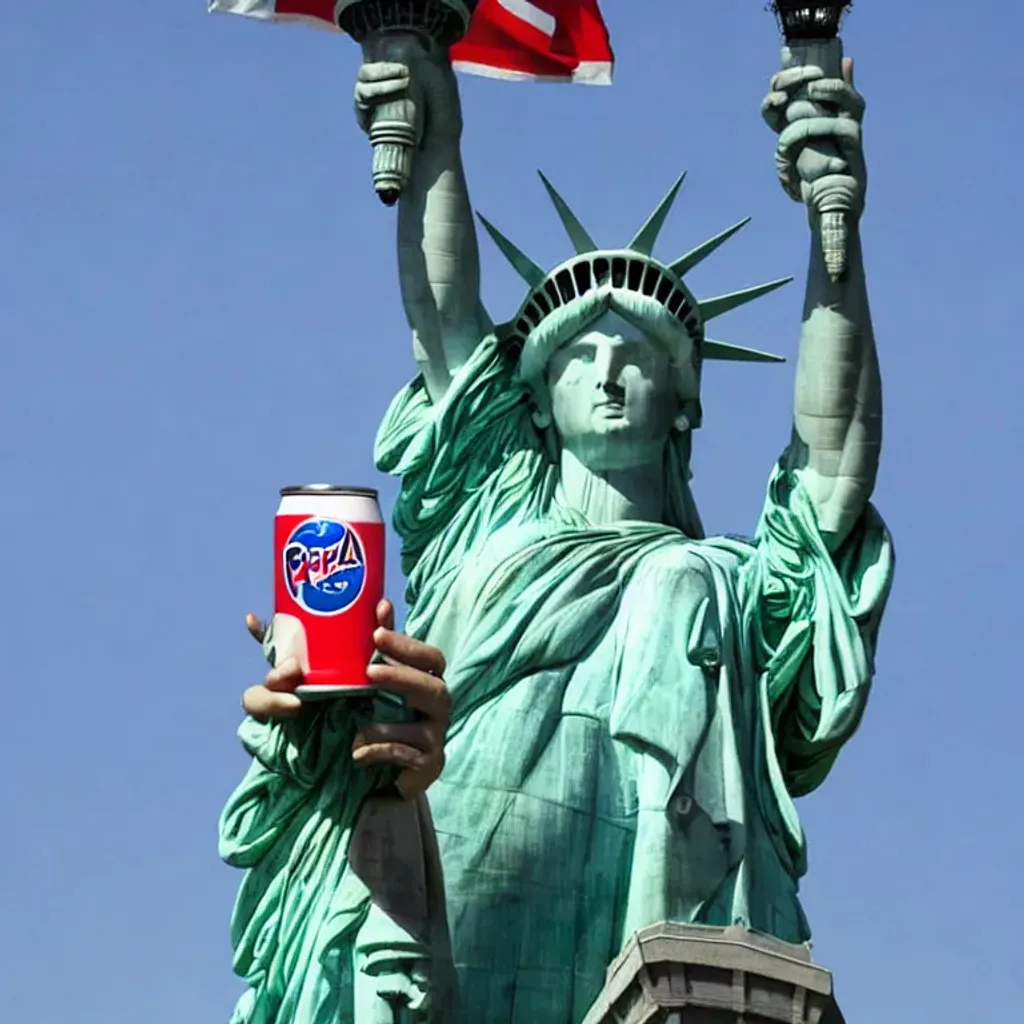 Prompt: A can of Pepsi larger than the Statue of Liberty.