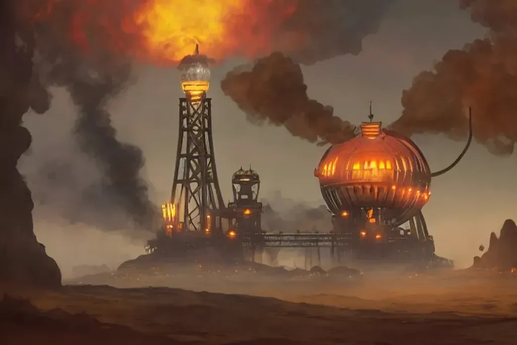 Prompt: a glowing steampunk oil rig with dark smoke pillowing out the top
a giant ant
in an underground cave