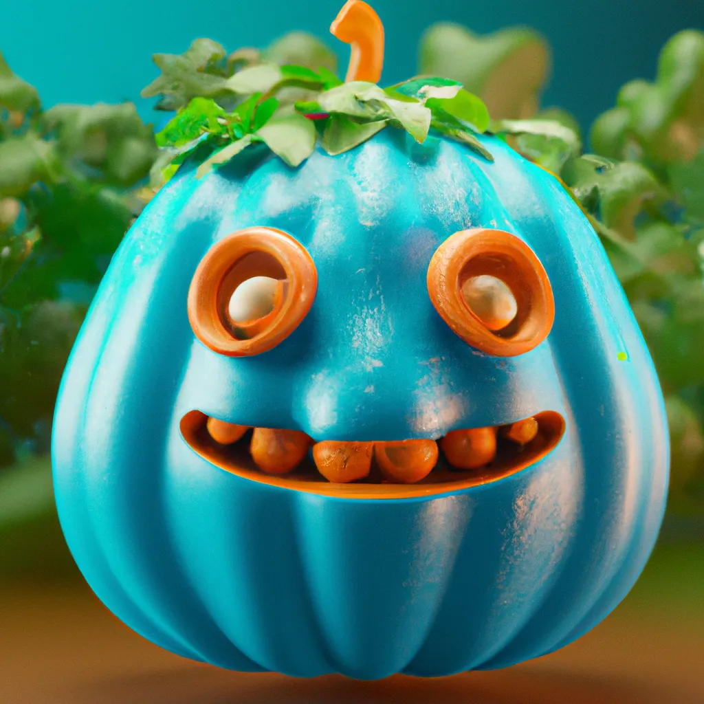 Prompt: cute 3D render of a pumpkin head in a clay style, frontal view, blue spooky forest background, substance 3d painted, blender, smooth texture, high resolution, trending on behance.net, by Carlos Behrens