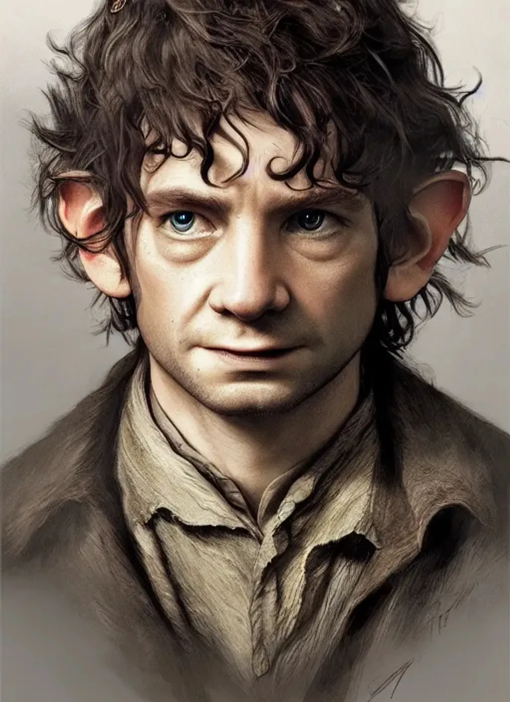 Prompt: Portrait of hobbit male thief with intricate hair and with cute face,  perfect composition, hyperrealistic, super detailed, 8k, high quality, trending art, trending on artstation, sharp focus, studio photo, intricate details, highly detailed, by greg rutkowski