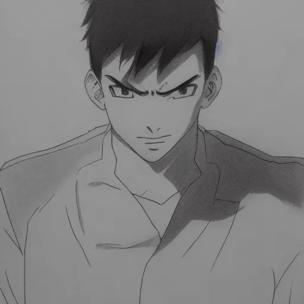 Prompt: black and white medium-shot sketch of a masculine young man in white shirt, wide shoulders, closed mouth and focused detailed anime eyes looking at camera, has dark hair shiny with a white streak!!, by Naoki Urasawa,  Hiroya Oku