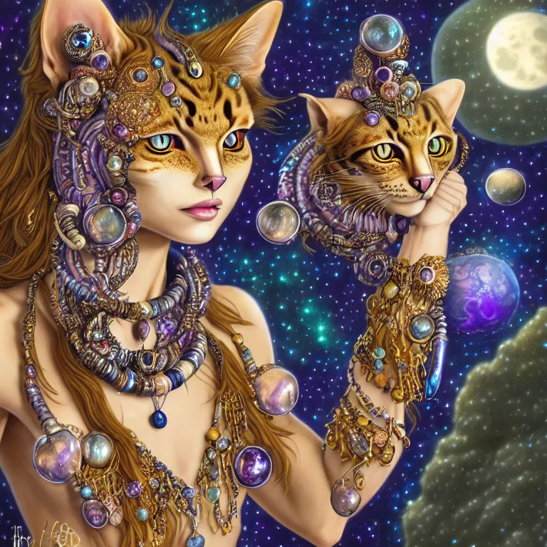 Bejewelled aesthetic cat shapeshifter felinoid godde... OpenArt
