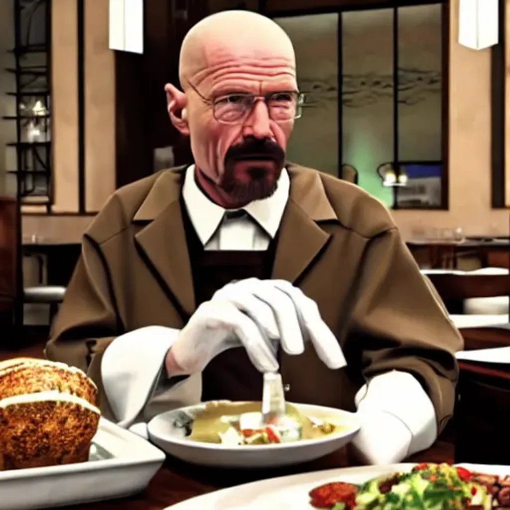 Prompt: walter white as a waiter at an Italian resteraunt, 4k