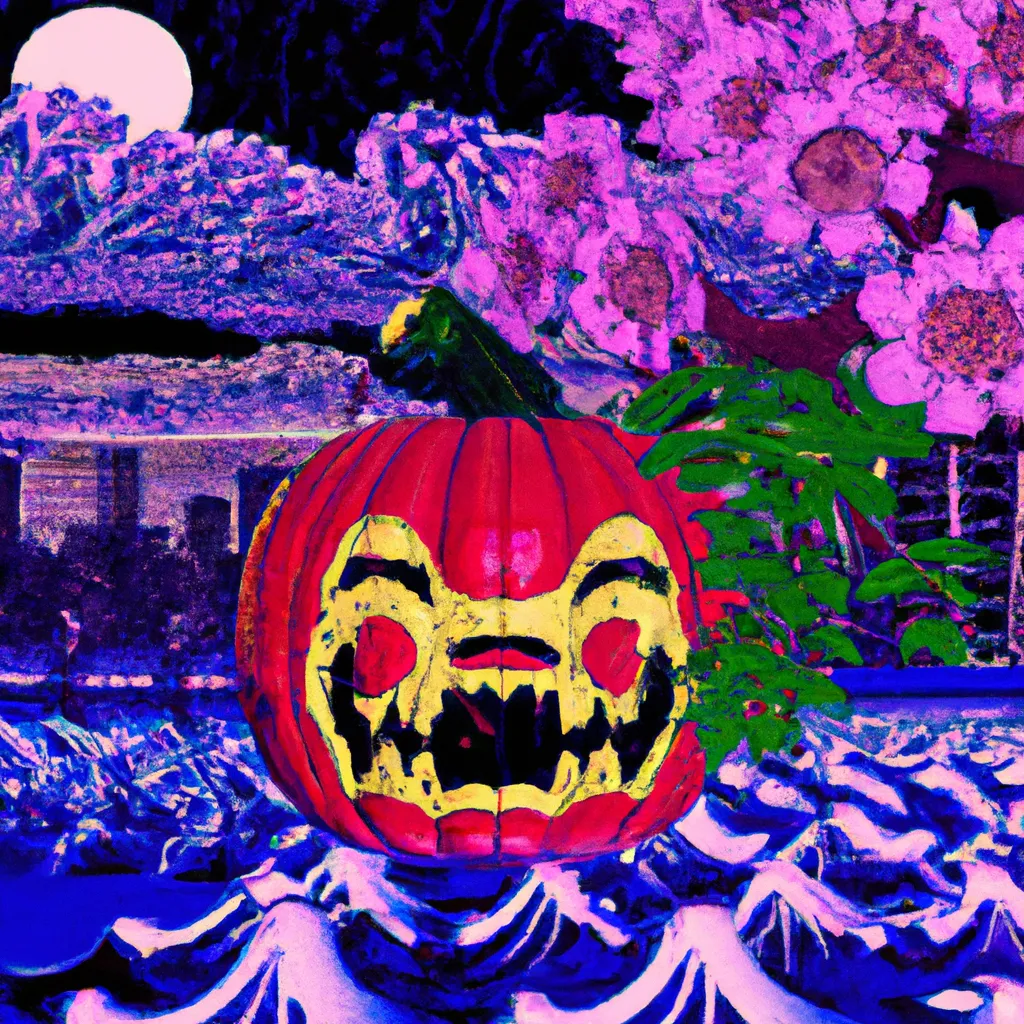 Prompt: Ukiyo-e Comic book styled Retrowave Japanese 90s Jack-o'-lantern ,4K,waves,Halloween,cherry blossoms,highest quality,intricately detailed