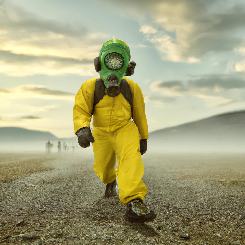 Guy in a hazmat suit standing at an empty parking lo... | OpenArt