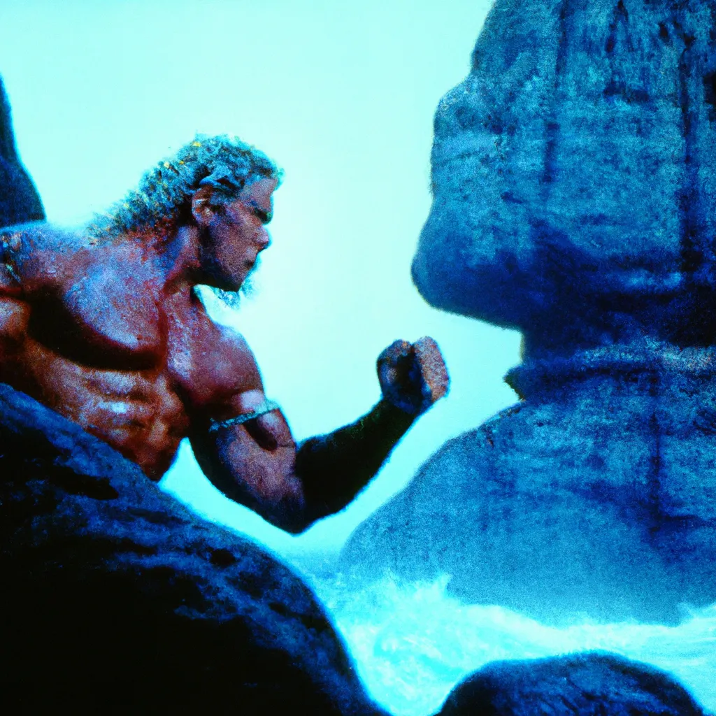 Prompt: A film still from a gritty 1980s James Cameron movie about Hercules. Realism. 4k. 8mm. Grainy. Panavision.