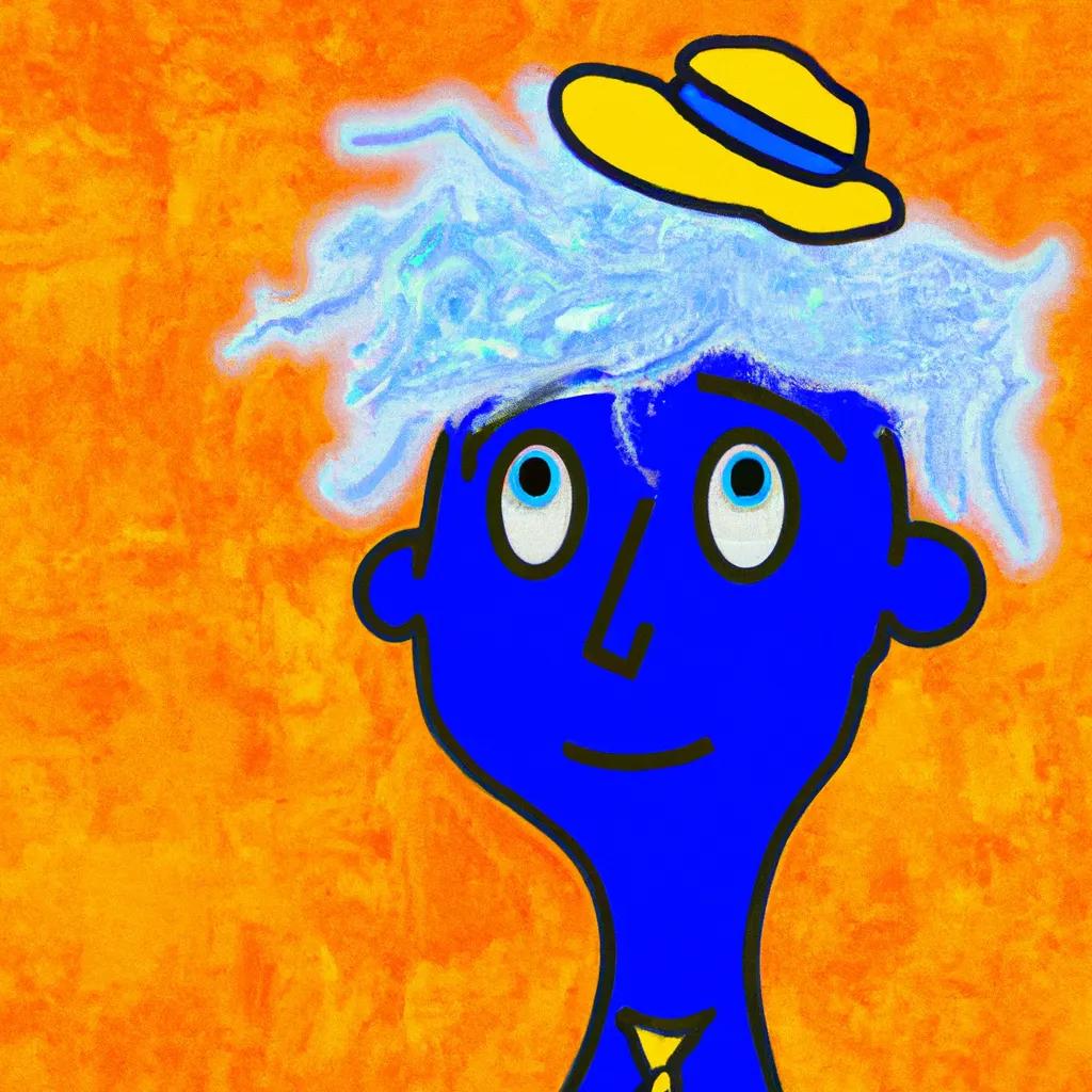 Prompt: A cartoon character with blue hair and an orange nose, a screenshot by master of the bambino vispo, pixiv, post - impressionism, hd, 2 d, uhd image