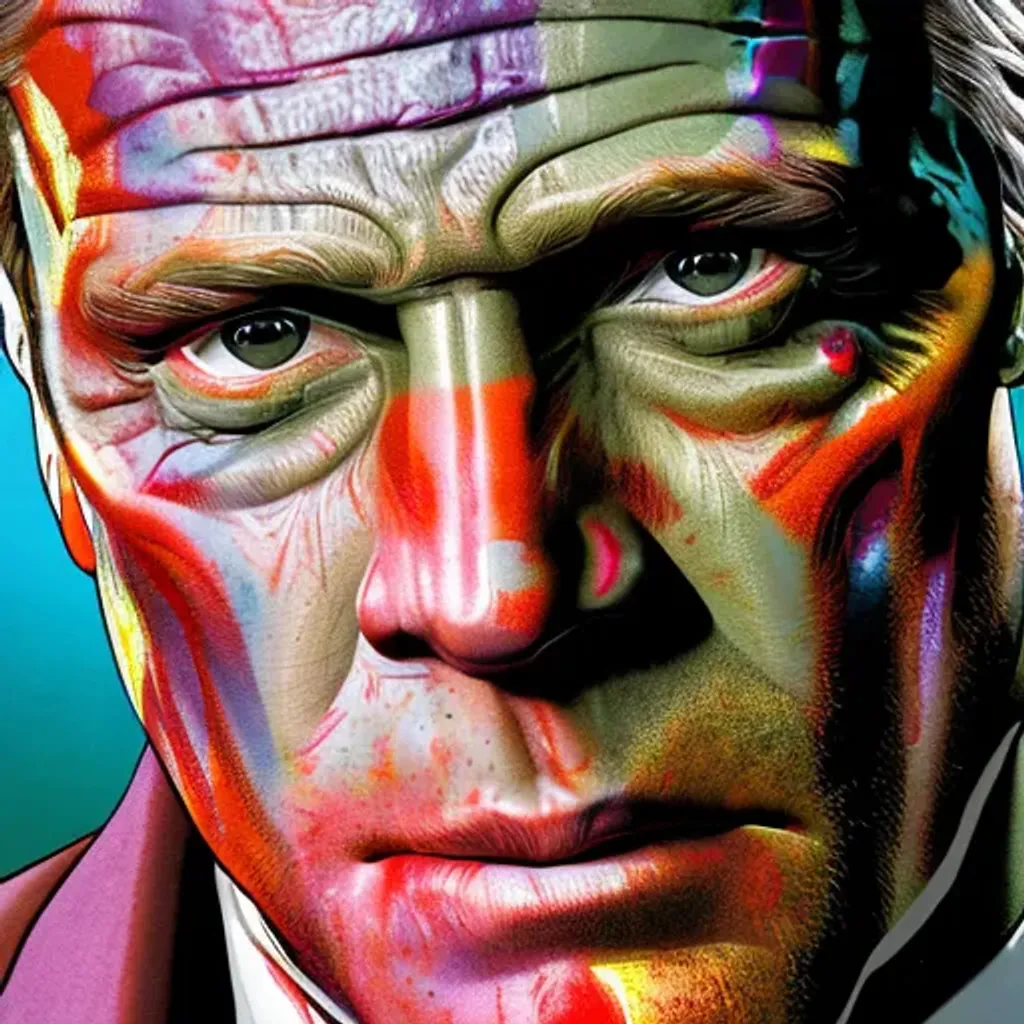 Prompt: Portrait of Aaron Eckhart as Harvey Dent as Two-Face, DC Comics, highly detailed facial features, gore, horror, cinematic, intricate, menacing, vivid color, professional, centered, https://cdn.openart.ai/uploads/upscaled/psychedelic-art-style-vivid-color-8k-professional_NWam-5zD_upscaled.jpg, 