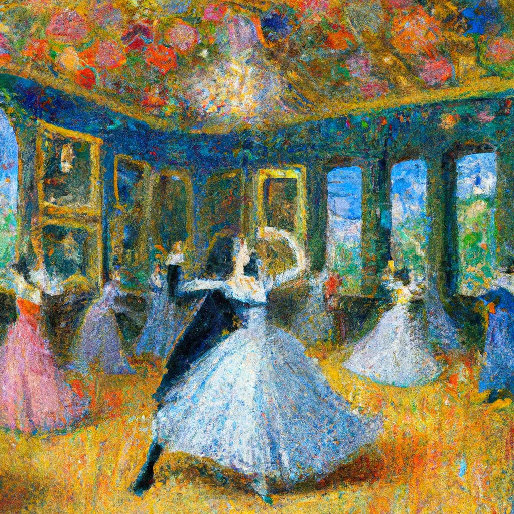 Prompt: Ballroom Dance,Paris, 1707, by Claude Monet