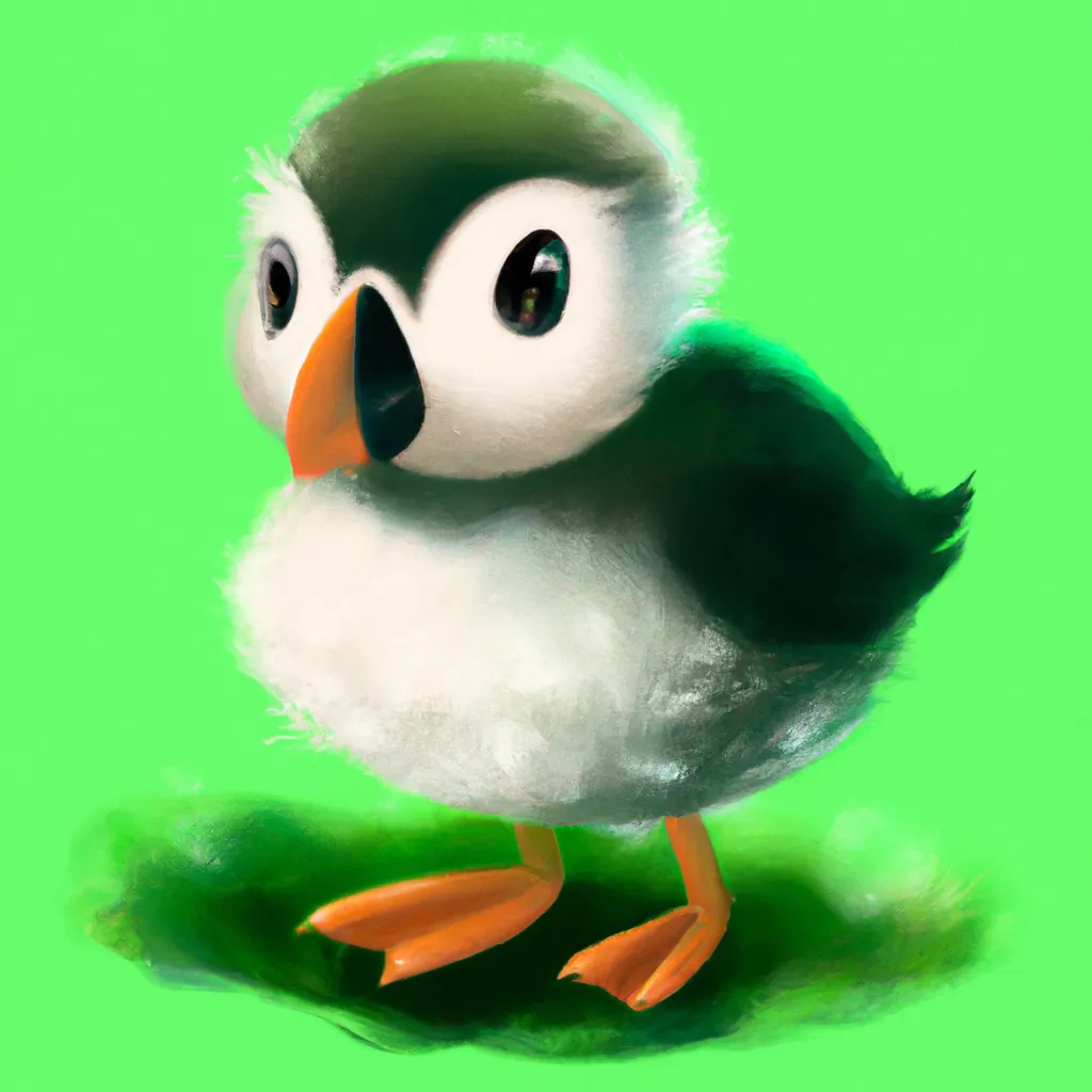 Prompt: cartoon chibi baby puffin, green, digital art