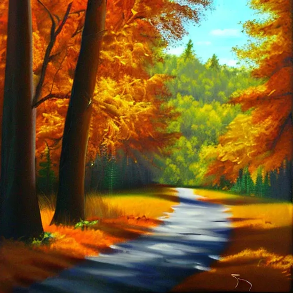 Prompt: Trees and trails fall landscape painting realistic group of seven 