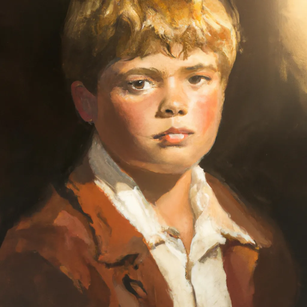 Prompt: cosy, professional Painting portrait, boy With brown hair, detailed background, by Jules Basten-Lepage, sun rays, nostalgic lighting, centered