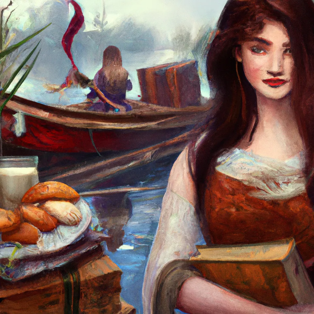 Prompt: "The Lady of Shalott" by John William Waterhouse, in the style of a cookbook recipe and big brother reality show painted by Anna Dittmann and Tom Bagshaw 