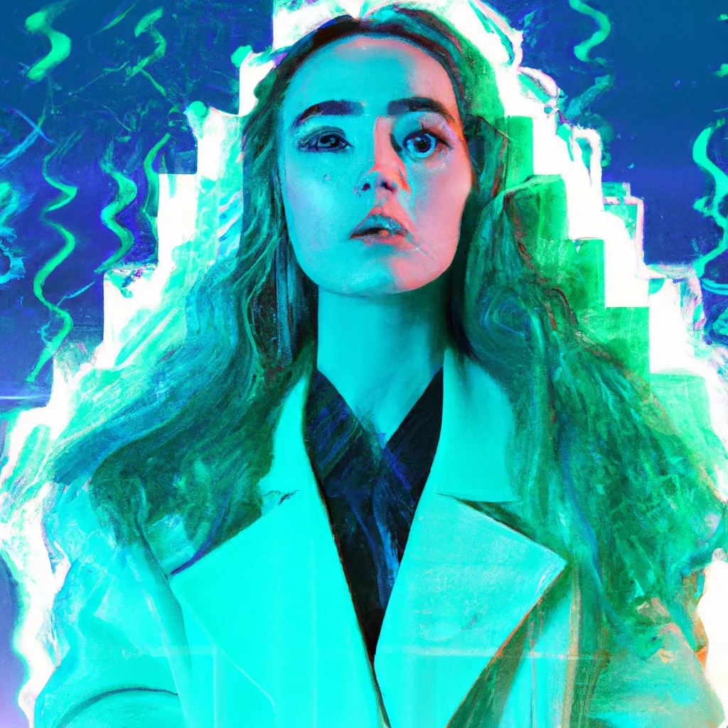 Prompt: detailed digital concept art, film grain, beautiful woman, aqua wavy hair, wearing 80's blazer, detailed, 8k, perfectly shaded, triadic colors, synthwave background, neon, dynamic
