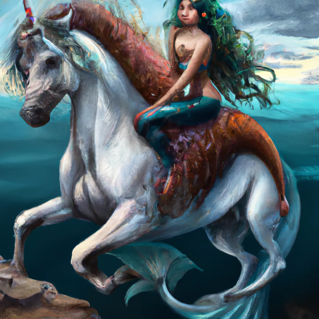 Prompt: A mermaid riding a centaur, digital art, very detailed, fantasy illustration, hyperrealist, anime style